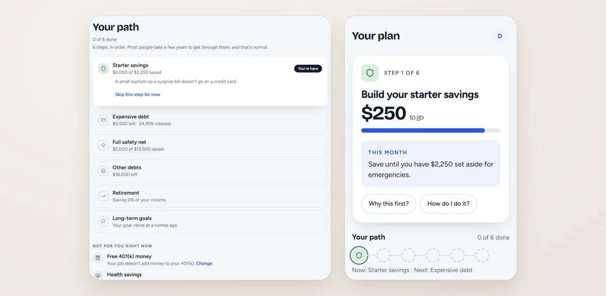 The six-step path on a laptop, and the plan with its path tracker on a phone.